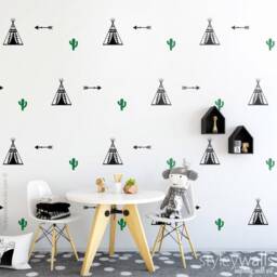 Teepee Wall Decal, Decor, Tribal Cactus Stickers, Arrows Indian Modern Nursery Room Decor - thumbnail 1