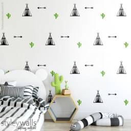 Teepee Wall Decal, Decor, Tribal Cactus Stickers, Arrows Indian Modern Nursery Room Decor - thumbnail 2
