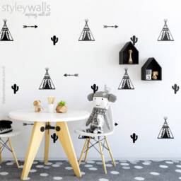 Teepee Wall Decal, Decor, Tribal Cactus Stickers, Arrows Indian Modern Nursery Room Decor - thumbnail 3