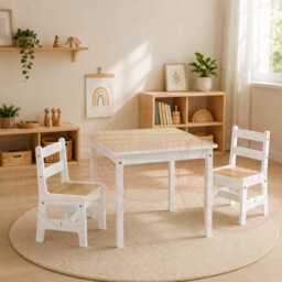 Kids Wooden Table & 2 Chairs Set, Learning Desk, Playroom Furniture, Modern Furniture - thumbnail 2