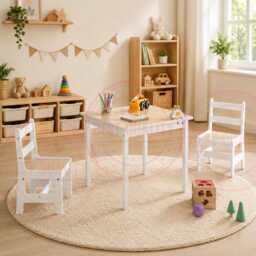 Kids Wooden Table & 2 Chairs Set, Learning Desk, Playroom Furniture, Modern Furniture - thumbnail 1