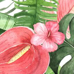 Tropical Leaf Print, Set Of 3 Prints, Pink & Green Leaves, Botanical Wall Art, Decor, Theme Decor - thumbnail 2