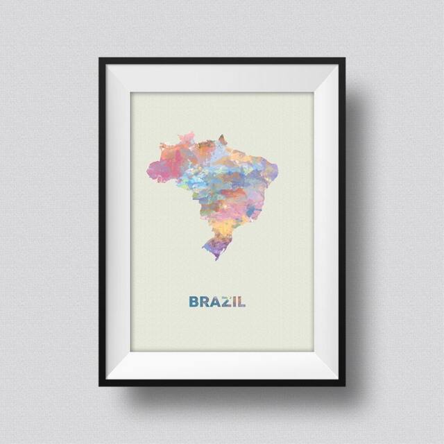 Brazil Watercolor Map Art Print Ink Splash Poster Canvas
