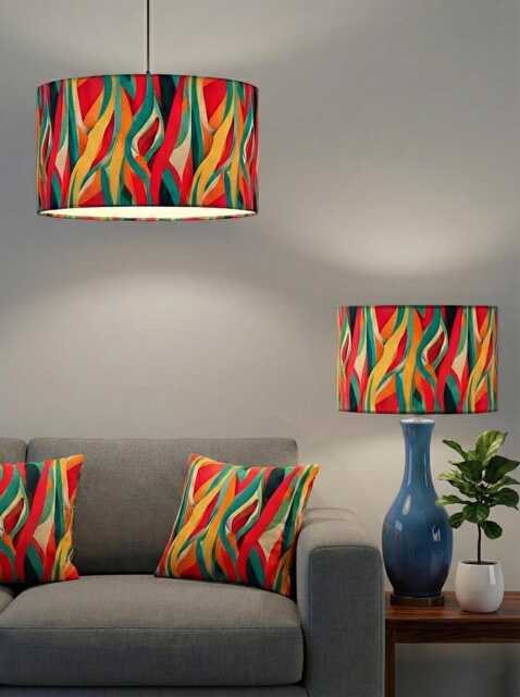 Handmade By Order Luxury Abstract Wave Pattern Multicoloured On Velvet Drum Lamp Shade Pendant Light All Shapes & Sizes Available - image 1
