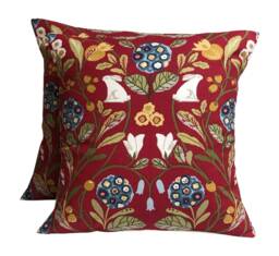 Clarke & Forester Rouge Red Cushion Covers Hare Floral Print - 16 - thumbnail 1