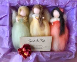 Three Needle Felted Angels/Fairies - Green/Yellow/Red Ornaments, Christmas, Comfort, Protection, Grieving, Waldorf Inspired - thumbnail 1