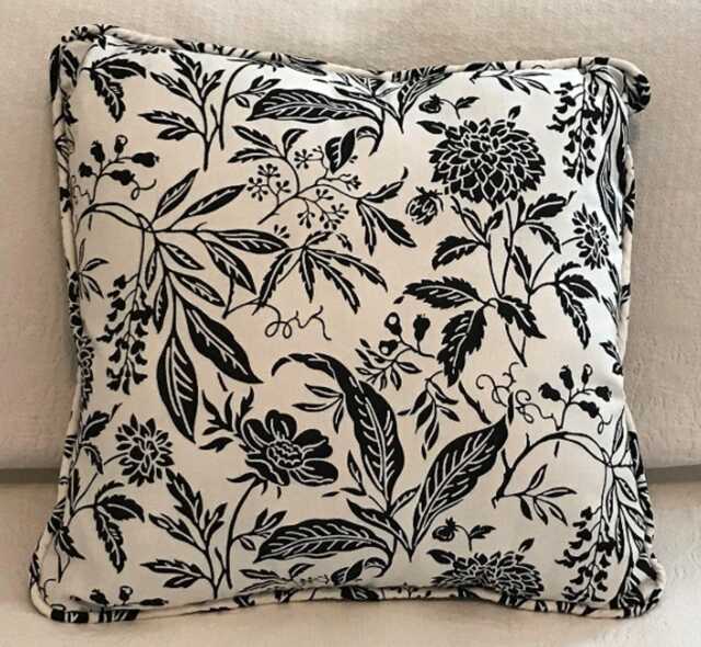 Decorative Pillow - 18 Inches X Throw Black Floral Pattern On White - image 1