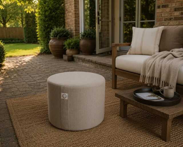 Natural Linen Round Pouf, Scandinavian Floor Cushion, Minimalist Ottoman, Boho Seating - image 1
