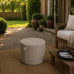 Natural Linen Round Pouf, Scandinavian Floor Cushion, Minimalist Ottoman, Boho Seating - thumbnail 4