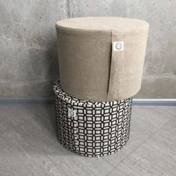 Natural Linen Round Pouf, Scandinavian Floor Cushion, Minimalist Ottoman, Boho Seating - thumbnail 4