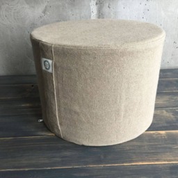 Natural Linen Round Pouf, Scandinavian Floor Cushion, Minimalist Ottoman, Boho Seating - thumbnail 3