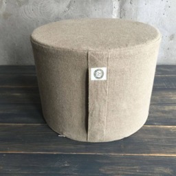 Natural Linen Round Pouf, Scandinavian Floor Cushion, Minimalist Ottoman, Boho Seating - thumbnail 2
