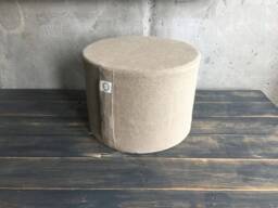Natural Linen Round Pouf, Scandinavian Floor Cushion, Minimalist Ottoman, Boho Seating - thumbnail 1