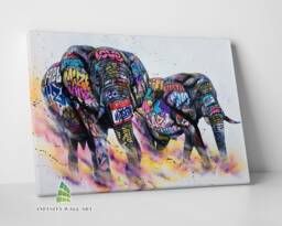 Graffiti Elephant Canvas Art Wall Print Picture Banksy Style Framed Animal Decor -D44 - thumbnail 1