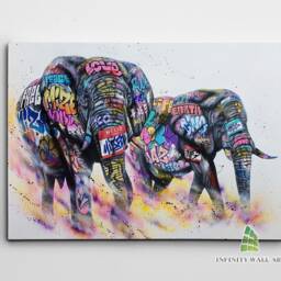 Graffiti Elephant Canvas Art Wall Print Picture Banksy Style Framed Animal Decor -D44 - thumbnail 2