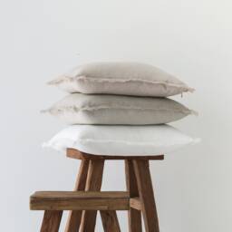 Handmade Heavy Linen Fringe Pillow Cover, Square Lumbar Throw Pillows - thumbnail 1