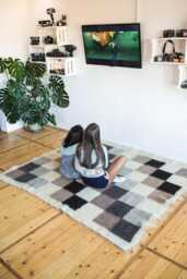Squares Rug Wool Handwoven Geometric Pattern - thumbnail 1