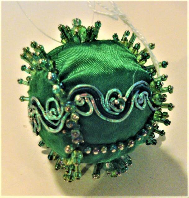 Small Green Shatterproof Handmade Hand Beaded Original Design 2 Inch Christmas Ornament Gift - image 1