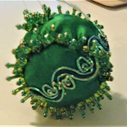 Small Green Shatterproof Handmade Hand Beaded Original Design 2 Inch Christmas Ornament Gift - thumbnail 2