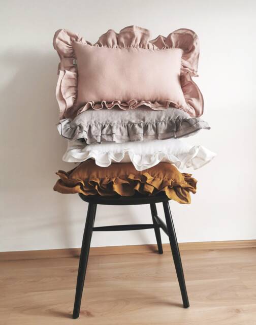 Dusty Pink Linen Pillow With Ruffle, Stylish Home Decor - image 1