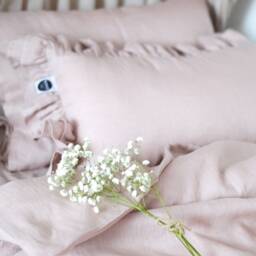 Dusty Pink Linen Pillow With Ruffle, Stylish Home Decor - thumbnail 3