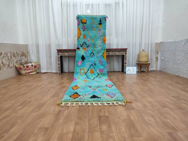 Handmade Moroccan Wool Runner Rug - Tribal Berber Style in Blue - image 1