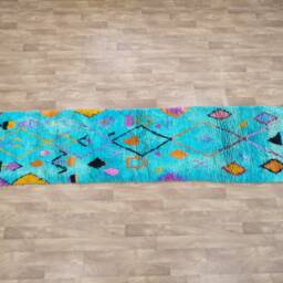Handmade Moroccan Wool Runner Rug - Tribal Berber Style in Blue - thumbnail 4