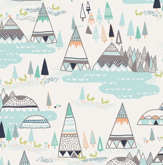 Woodlands Changing Pad Cover - Teepee Baby Bedding, Gray & Mint - image 1