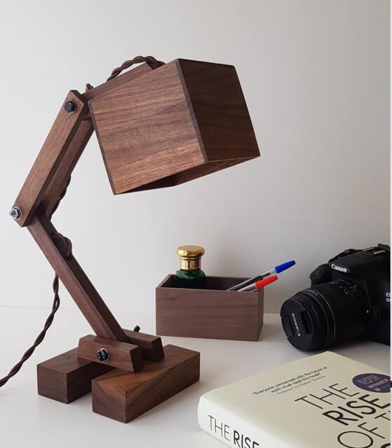 Nordic Adjustable Lamp - Handmade From Walnut Vintage Wire Modern Lighting - image 1