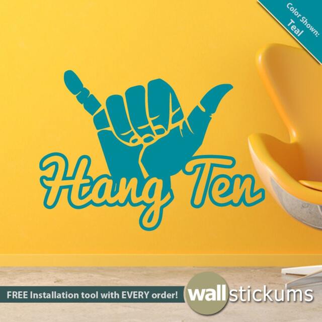 Surf Wall Decal - Hang Ten Choose Your Color Sticker For Kids Or Adults Wd0122 - image 1
