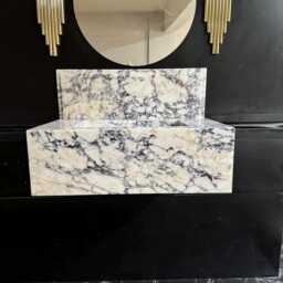 Handmade Calacatta Viola Marble Sink, Wall Mount Ribbed Basin - thumbnail 2