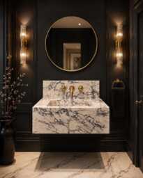 Handmade Calacatta Viola Marble Sink, Wall Mount Ribbed Basin - thumbnail 1