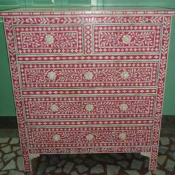Bone Inlay Pink Floral Pattern Chest Of 5 Drawers , Wardrobe Cabinet - thumbnail 2