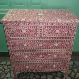 Bone Inlay Pink Floral Pattern Chest Of 5 Drawers , Wardrobe Cabinet - thumbnail 4