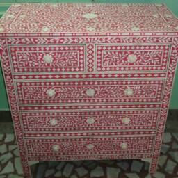 Bone Inlay Pink Floral Pattern Chest Of 5 Drawers , Wardrobe Cabinet - thumbnail 3