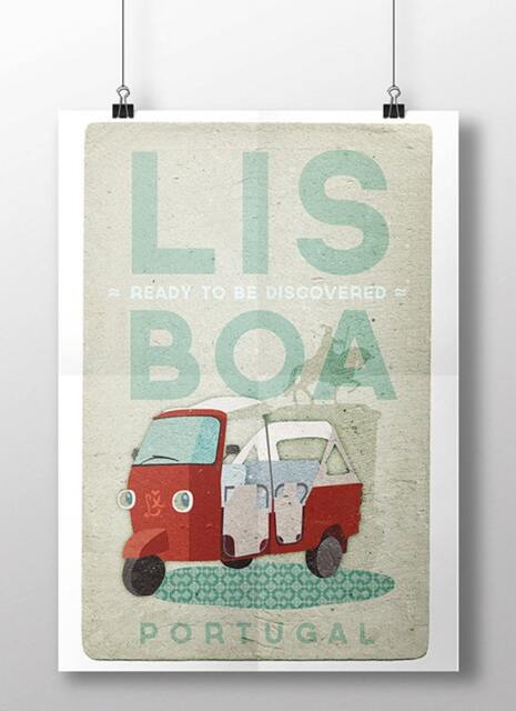 Original Portuguese Lisbon Tuk-Tuk Transport Wall Art Printing Poster Illustration Print Drawings Graphic Design Work Home Decor