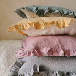 Ruffled Linen Pillow Case, Reversible - Farmhouse Chic Pillow Sham With Small Ruffles Queen King Bedding Decor - thumbnail 3