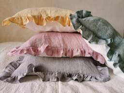 Ruffled Linen Pillow Case, Reversible - Farmhouse Chic Pillow Sham With Small Ruffles Queen King Bedding Decor