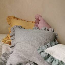 Ruffled Linen Pillow Case, Reversible - Farmhouse Chic Pillow Sham With Small Ruffles Queen King Bedding Decor - thumbnail 4