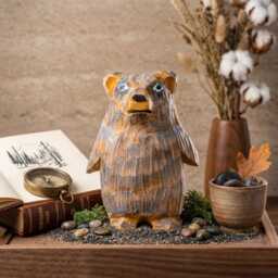 Whimsical Hand Carved Wooden Bear Figurine, Cute Grizzly Statue, Rustic Forest Animal Decor, Unique Wood Anniversary Gift, Nursery Art - thumbnail 4