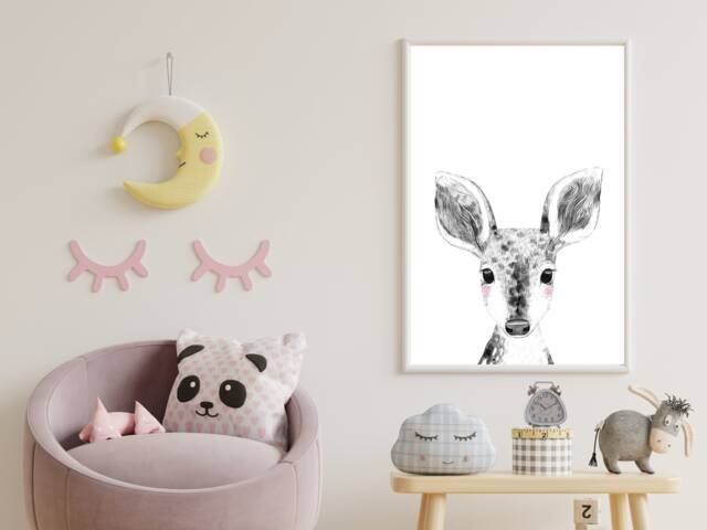 Watercolour Deer Cute Print - Children's Nursery Playroom Decor Gift Bespoke A5 A4 A3 Framed - image 1