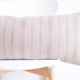 Vintage Hmong Hemp Pillow Hand Woven Tribal Textile, Striped Cream & Brown - thumbnail 2