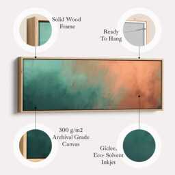 Terracotta Green Wall Art Long Horizontal Abstract Canvas With Teal & Clay Tones For Modern Living Room Bedroom Or Hallway Decor - thumbnail 2