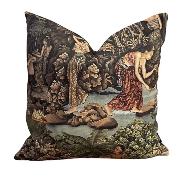 Glimpses Of Paradise Cushion Cover Thailand's Exotic Forest Waterfalls & Fruit Gatherers - image 1