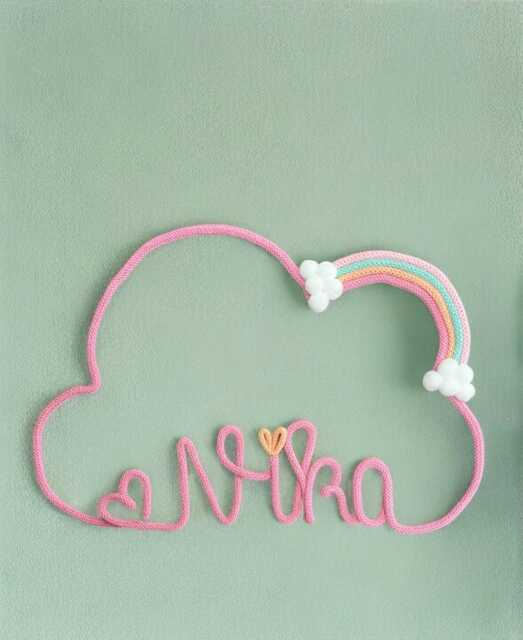 Lettering Cloud With Rainbow, Door Sign, Name Plate, Personalized Lettering, Christening Gift, Baby Birthday Gift - image 1