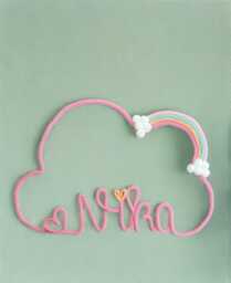 Lettering Cloud With Rainbow, Door Sign, Name Plate, Personalized Lettering, Christening Gift, Baby Birthday Gift - thumbnail 1