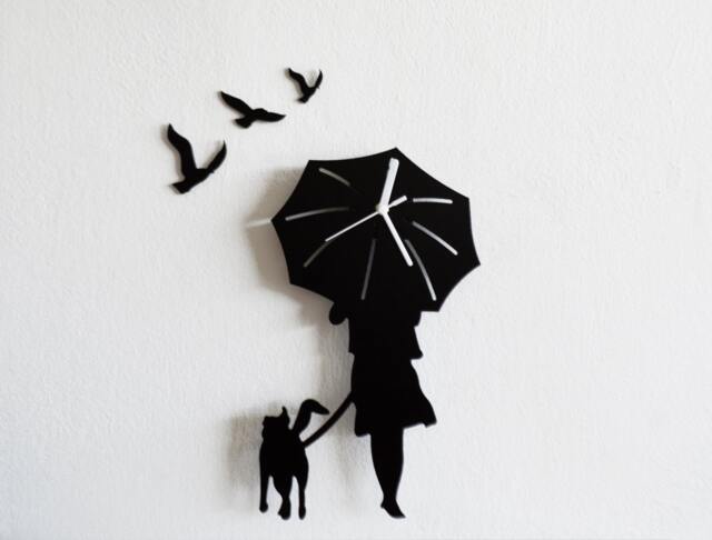 Girl & Dog Winter Walk -Silhouette - Wall Clock - image 1
