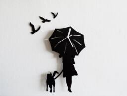 Girl & Dog Winter Walk -Silhouette - Wall Clock - thumbnail 1