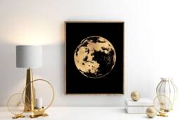 Moon Print, Gold Foil Silhouette, Contemporary Wall Art, Modern Room Decor, Handmade Print - thumbnail 1
