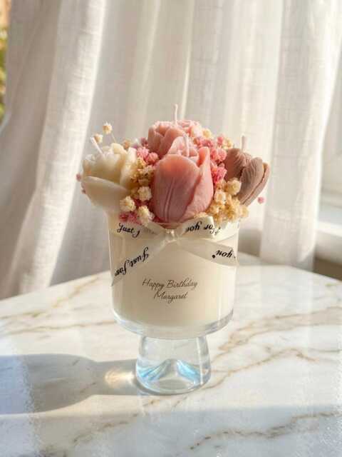 Personalized Flower Bouquet Candle, Birthday Gift For Her, Custom Soy Wax Home Decor - image 1
